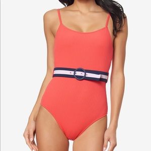 Jessica Simpson Ribbed Belted One-Piece Swimsuit